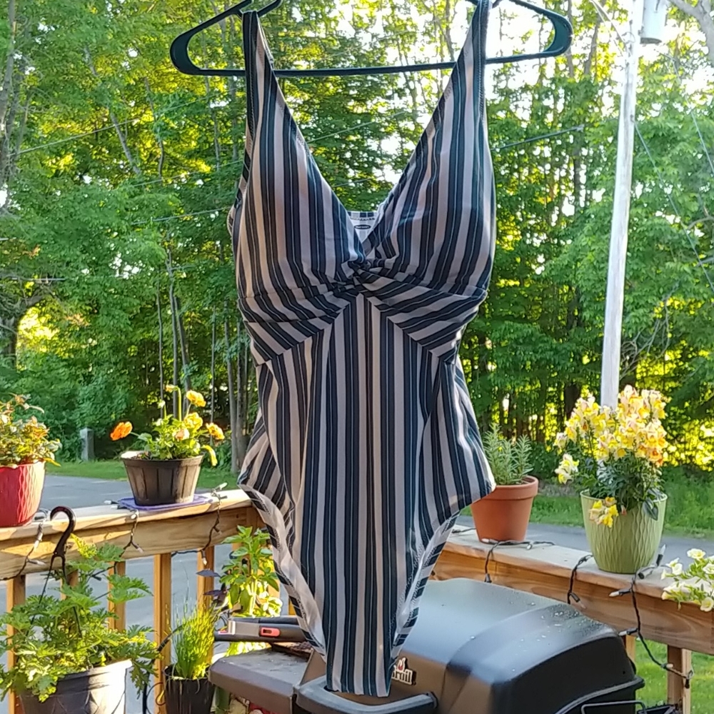 Old Navy one peice blue and white striped swimsuit